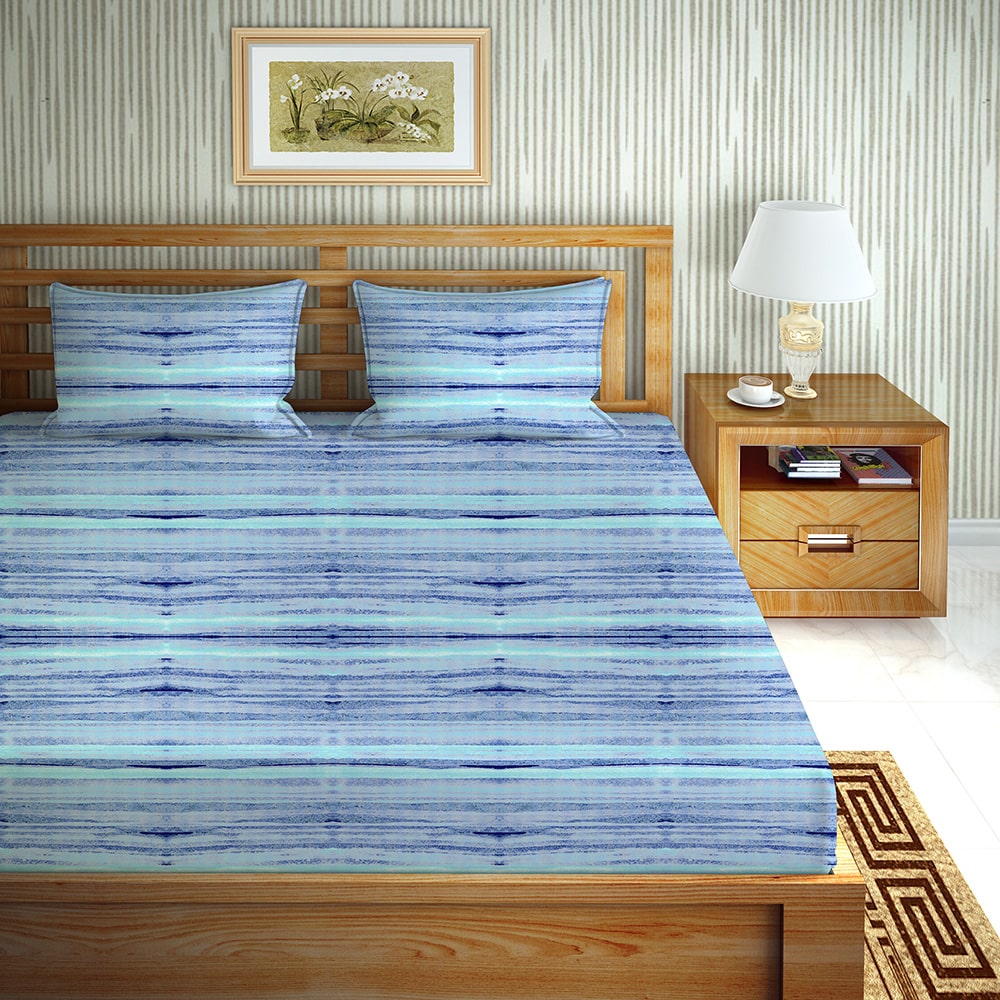 

Bella Casa Cotton Printed King Size Bedsheet 144 TC ( 1 Bedsheet With 2 Pillow Covers Blue )