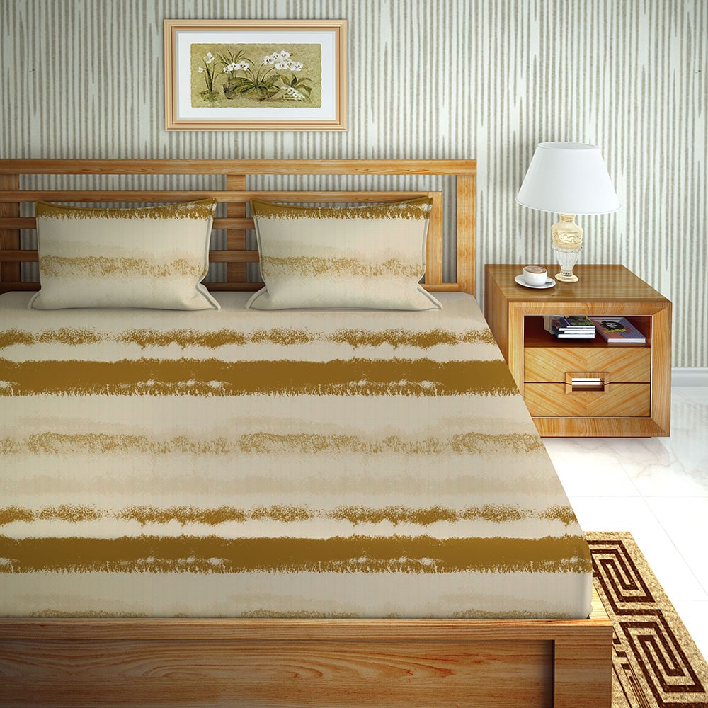 

Bella Casa Cotton Printed King Size Bedsheet 144 TC ( 1 Bedsheet With 2 Pillow Covers Beige )