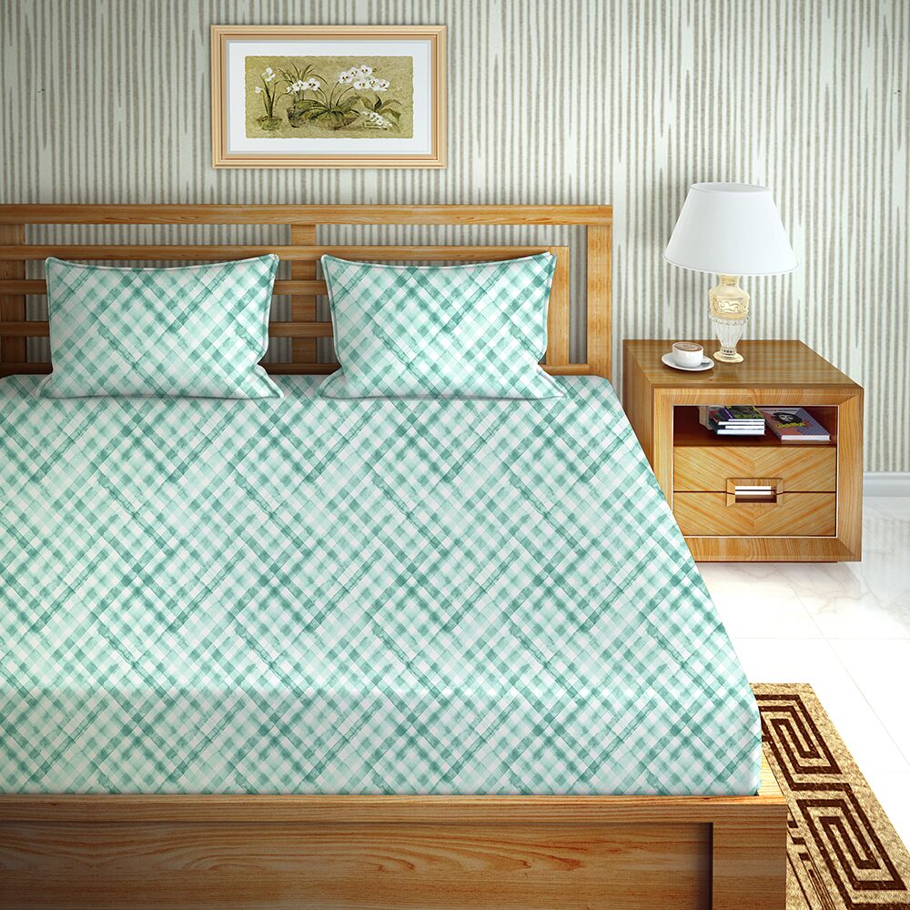 

Bella Casa Cotton Printed King Size Bedsheet 144 TC ( 1 Bedsheet With 2 Pillow Covers Green )