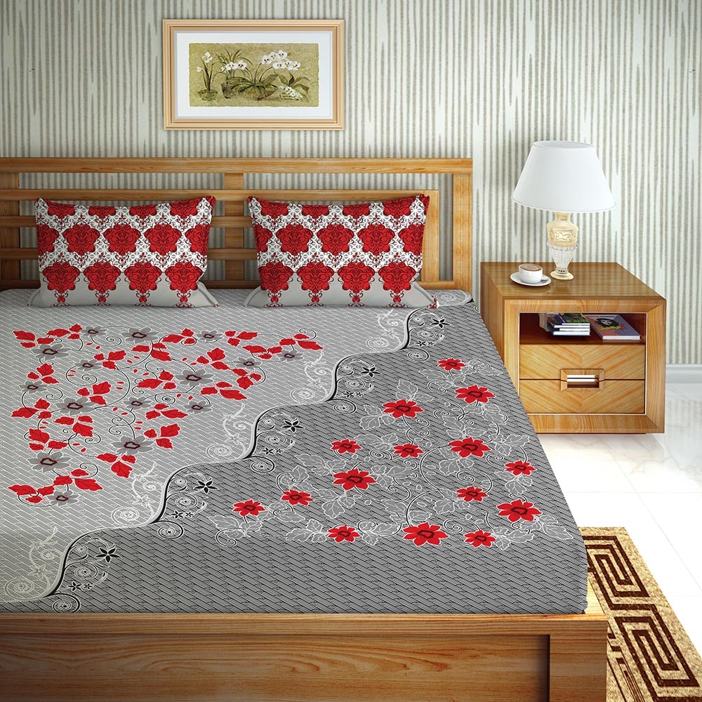 

Bella Casa Cotton Printed King Size Bedsheet 144 TC ( 1 Bedsheet With 2 Pillow Covers Red )