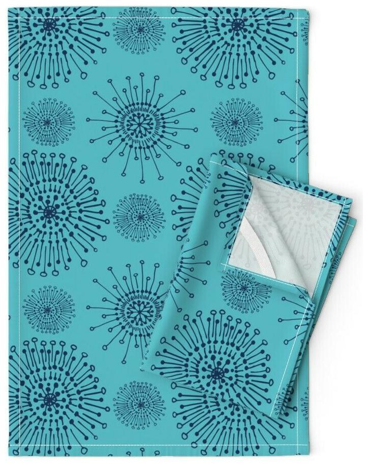

Blue Dandelion Modern Geometric Linen Cotton Tea Towels by Roostery Set of 2