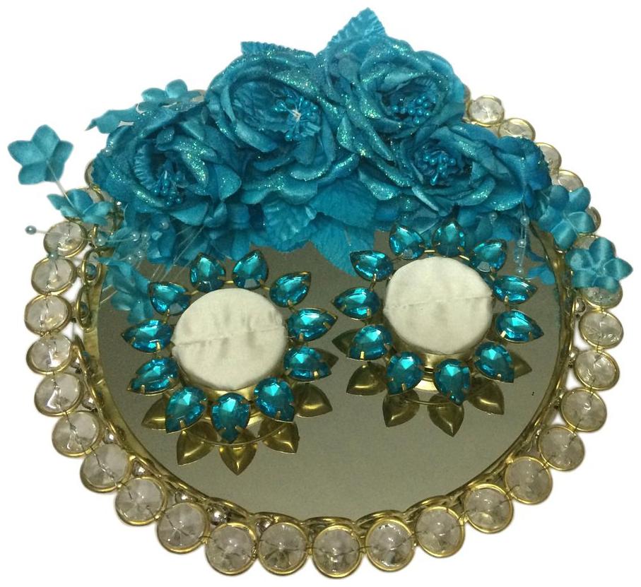 

Blue Decorative Wedding Engagement Ring Platter With 2 Ring Holders
