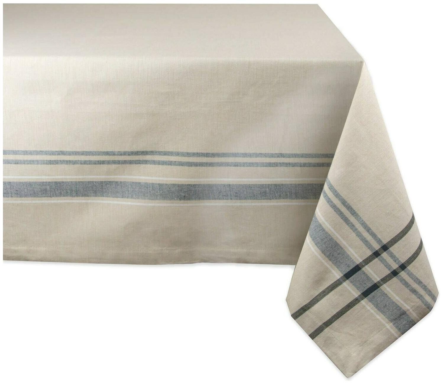 

Blue French Stripe Tablecloth Blue Off-White Grey
