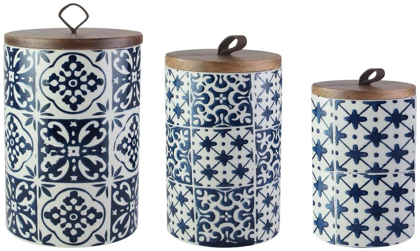 blue medallions 3 pc canister set Blue