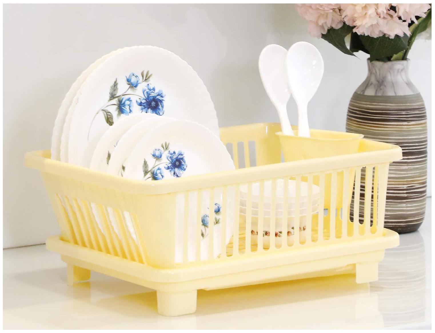 

Bluewhale New 3 in 1 Large Sink Set Dish Rack Drainer with Tray for Kitchen Dish Rack Plastic Kitchen Rack