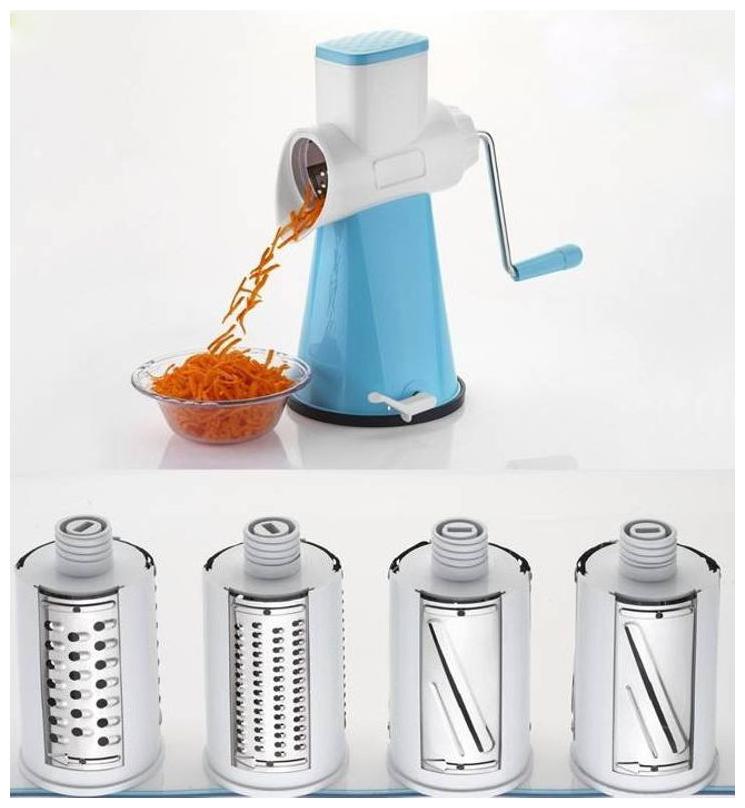 

Bluzon 4 in 1 Jumbo Drum Blue Rotary Grater For Vegetable and Fruits With 4 Different Attractive Blades