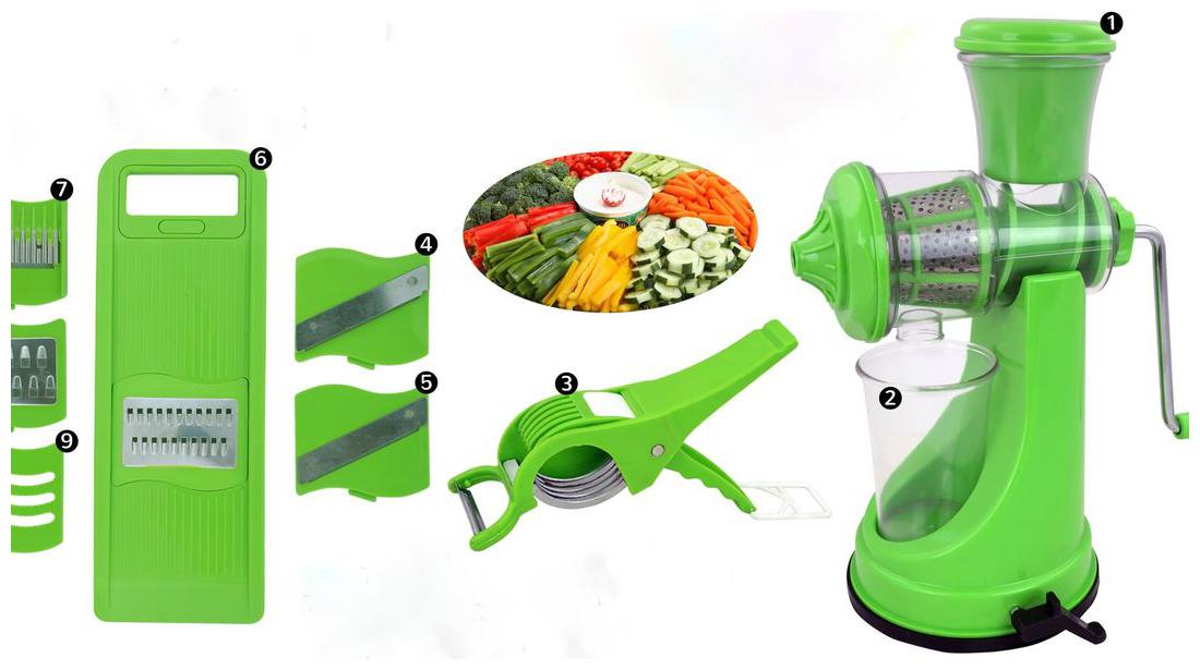 

Bluzon Fruit and vegetable Juicer Green with free Combo of 6 in 1 Slicer and Multi Veg Cutter - Combo of 3 Tools