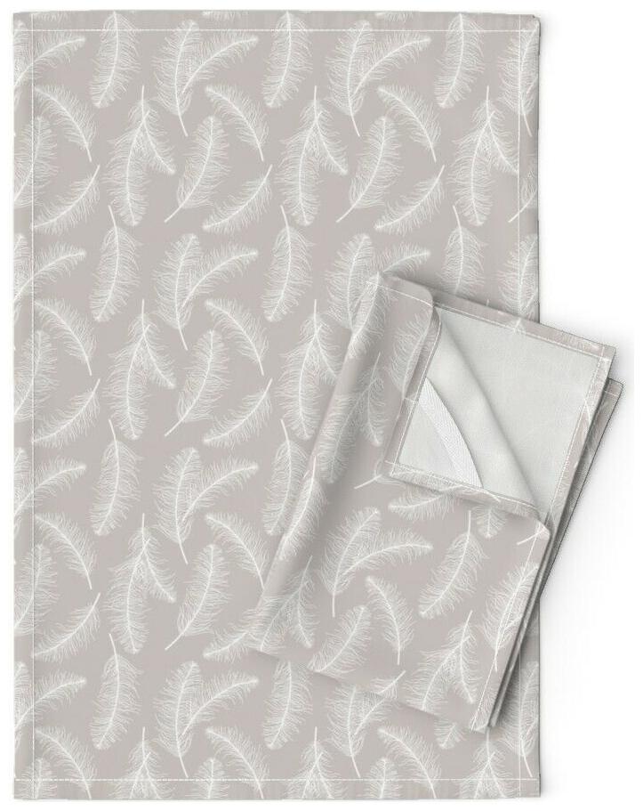 

Bohemian Feather Boho White And Linen Cotton Tea Towels by Roostery Set of 2