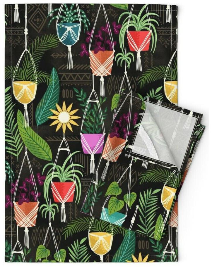 

Bohemian Potted Hanging Plants Linen Cotton Tea Towels by Roostery Set of 2