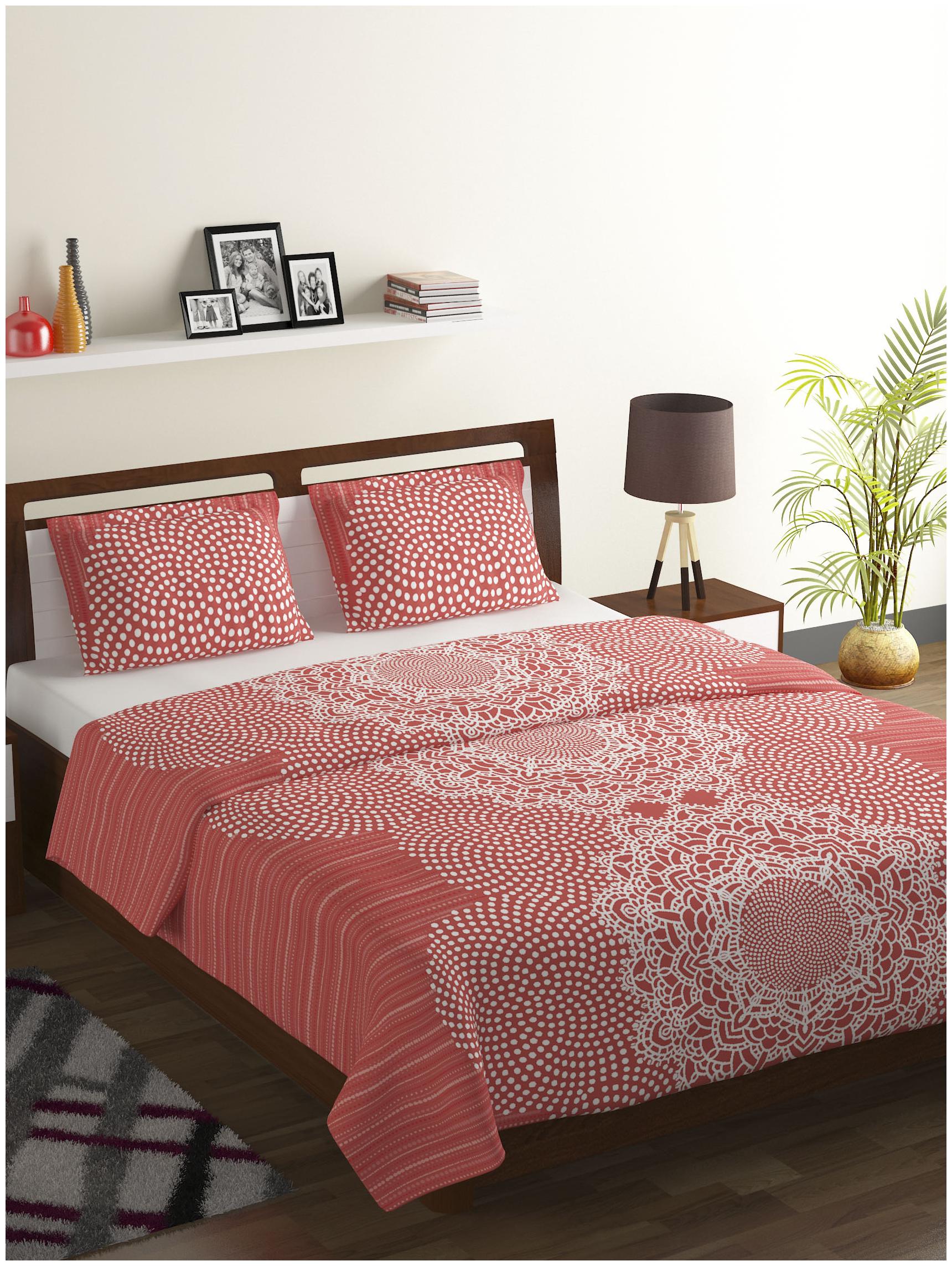 

Bombay Dyeing Cotton Abstract Double Size Bedsheet 104 TC ( 1 Bedsheet With 2 Pillow Covers Red )