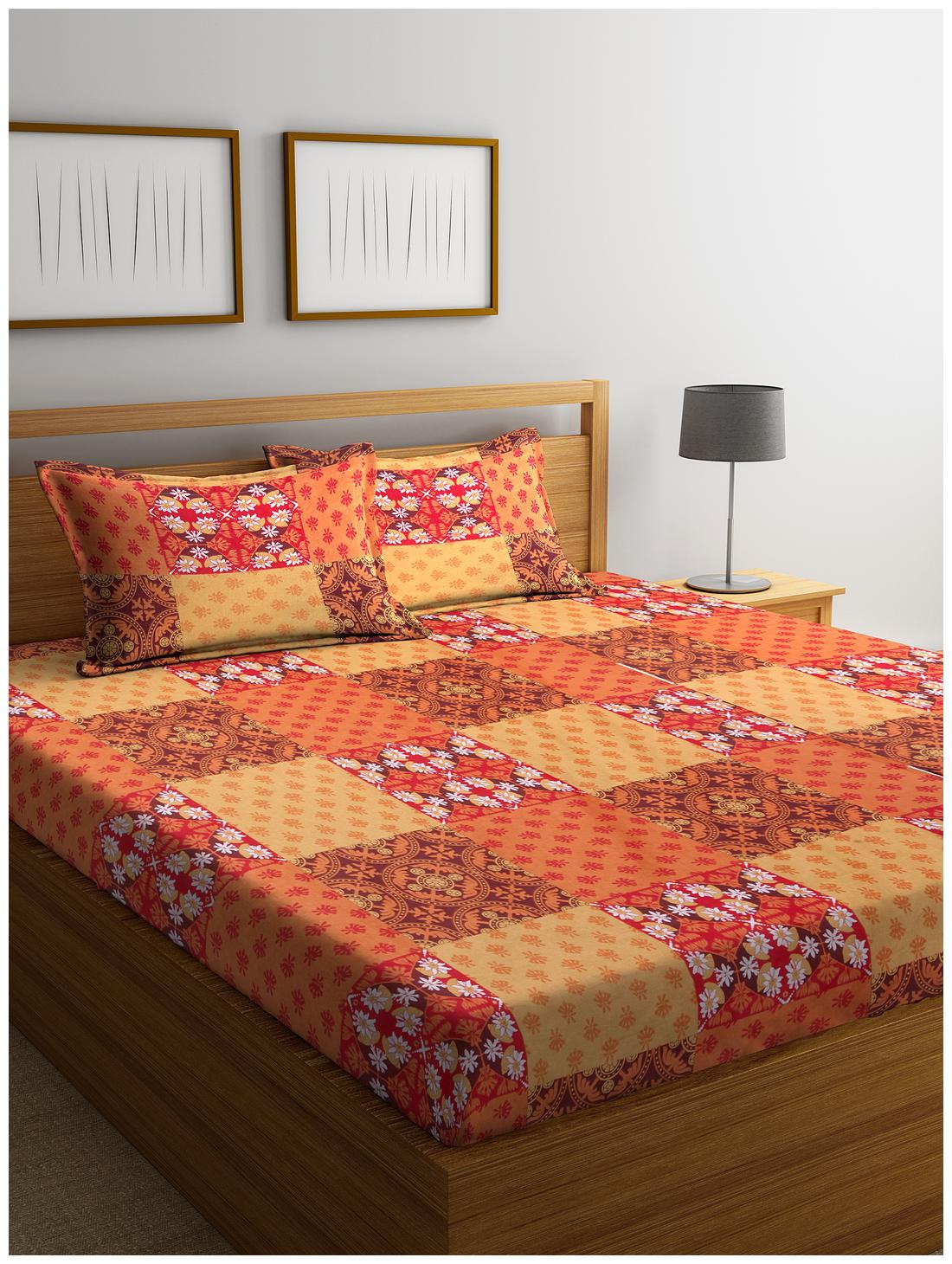 

Bombay Dyeing Cotton Floral Double Size Bedsheet 104 TC ( 1 Bedsheet With 2 Pillow Covers Orange )
