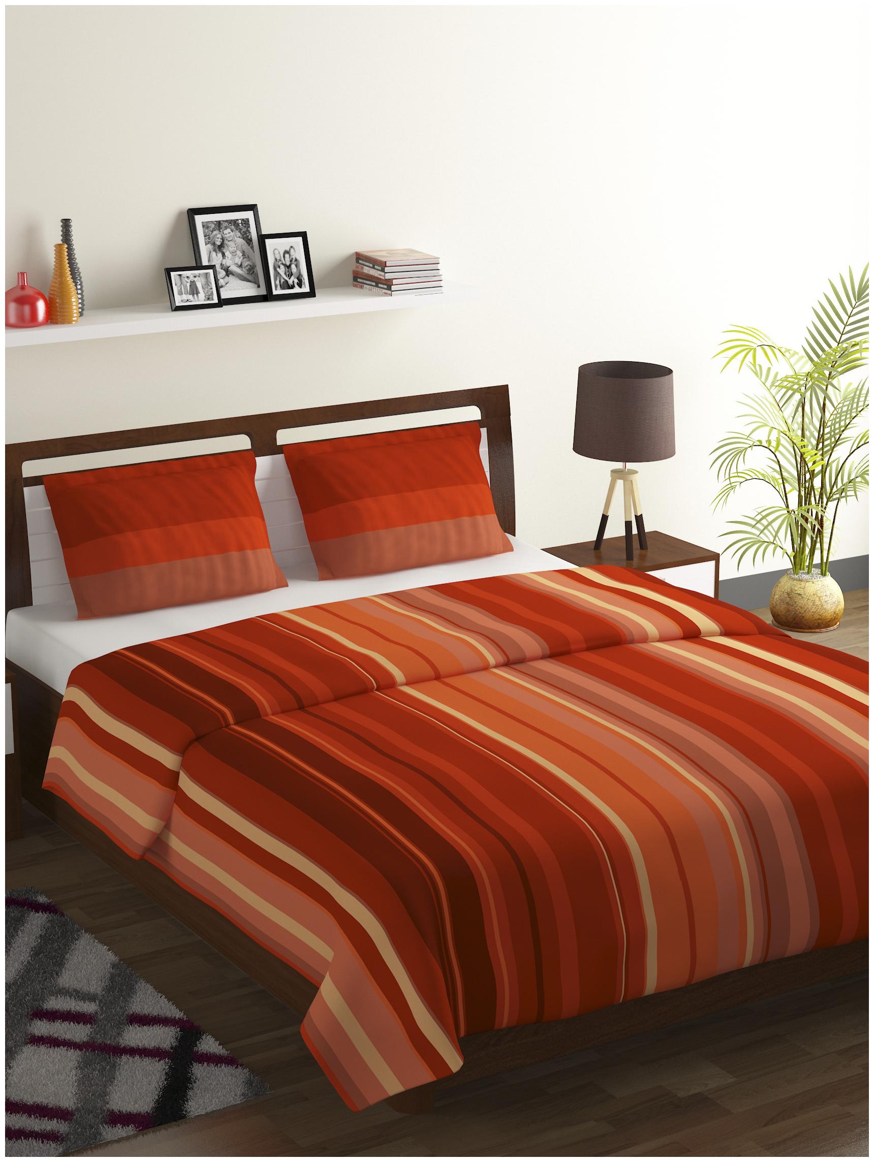 

Bombay Dyeing Cotton Striped Double Size Bedsheet 104 TC ( 1 Bedsheet With 2 Pillow Covers Red )