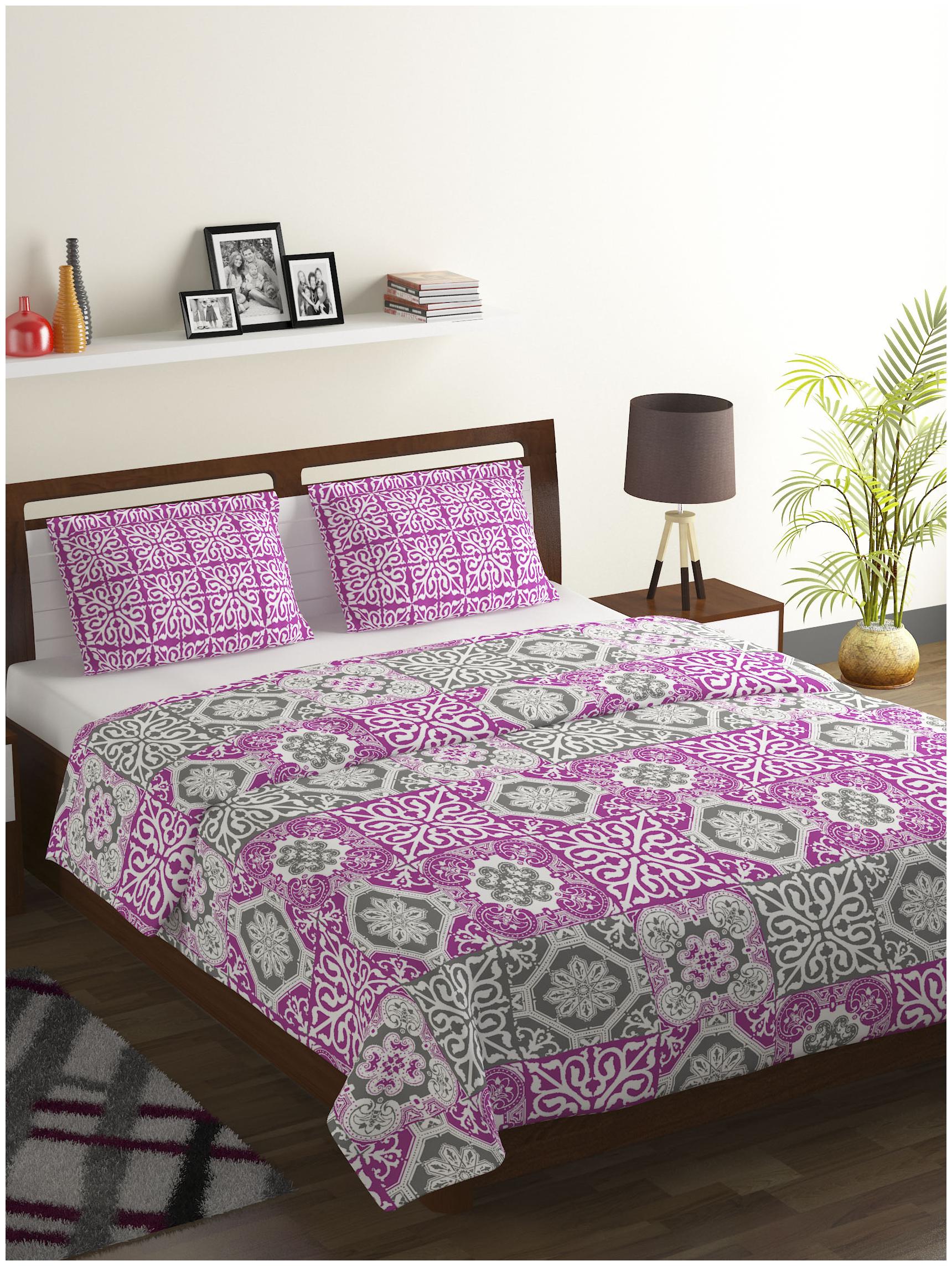 

Bombay Dyeing Cotton Abstract Double Size Bedsheet 104 TC ( 1 Bedsheet With 2 Pillow Covers Pink )