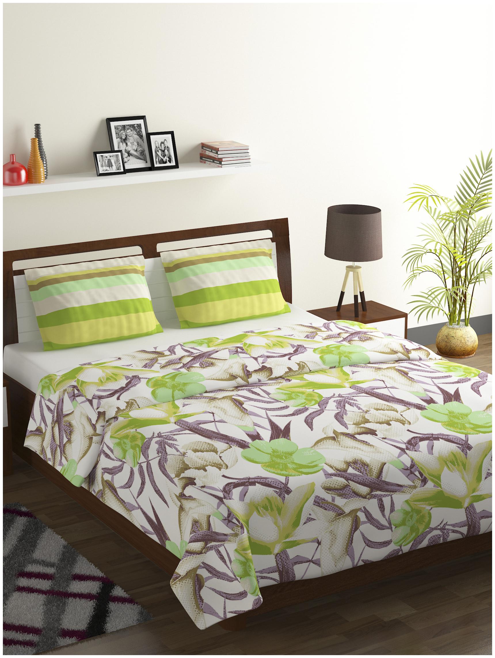 

Bombay Dyeing Cotton Floral Double Size Bedsheet 104 TC ( 1 Bedsheet With 2 Pillow Covers Green )