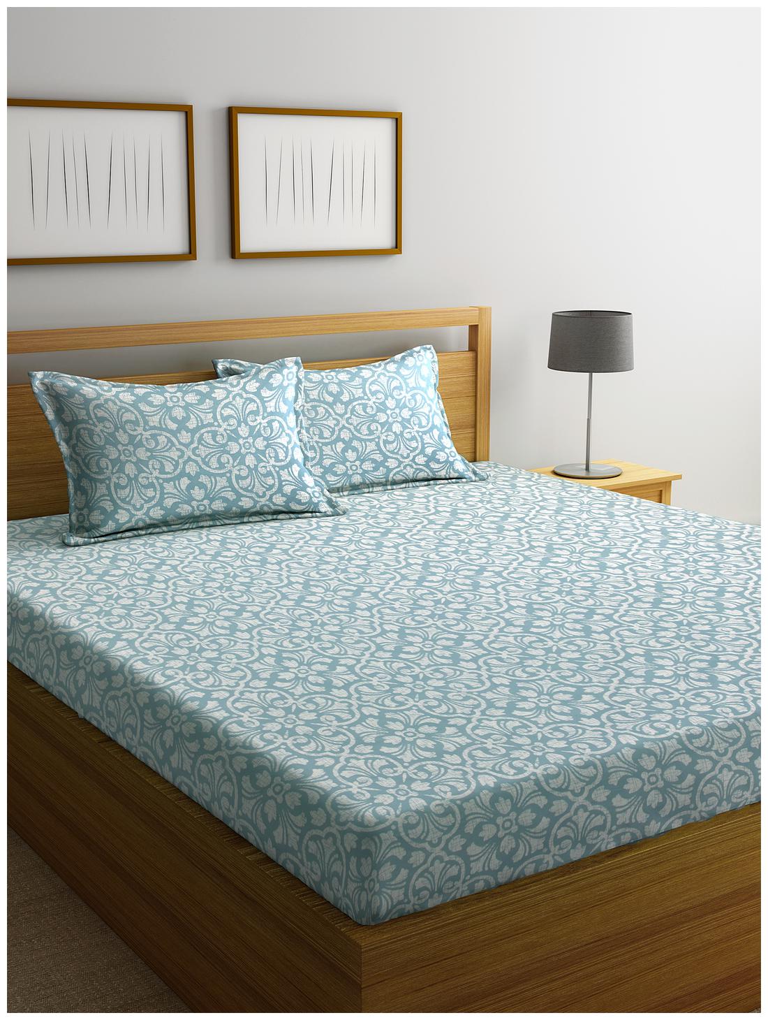 

Bombay Dyeing Cotton Floral Double Size Bedsheet 104 TC ( 1 Bedsheet With 2 Pillow Covers Blue )