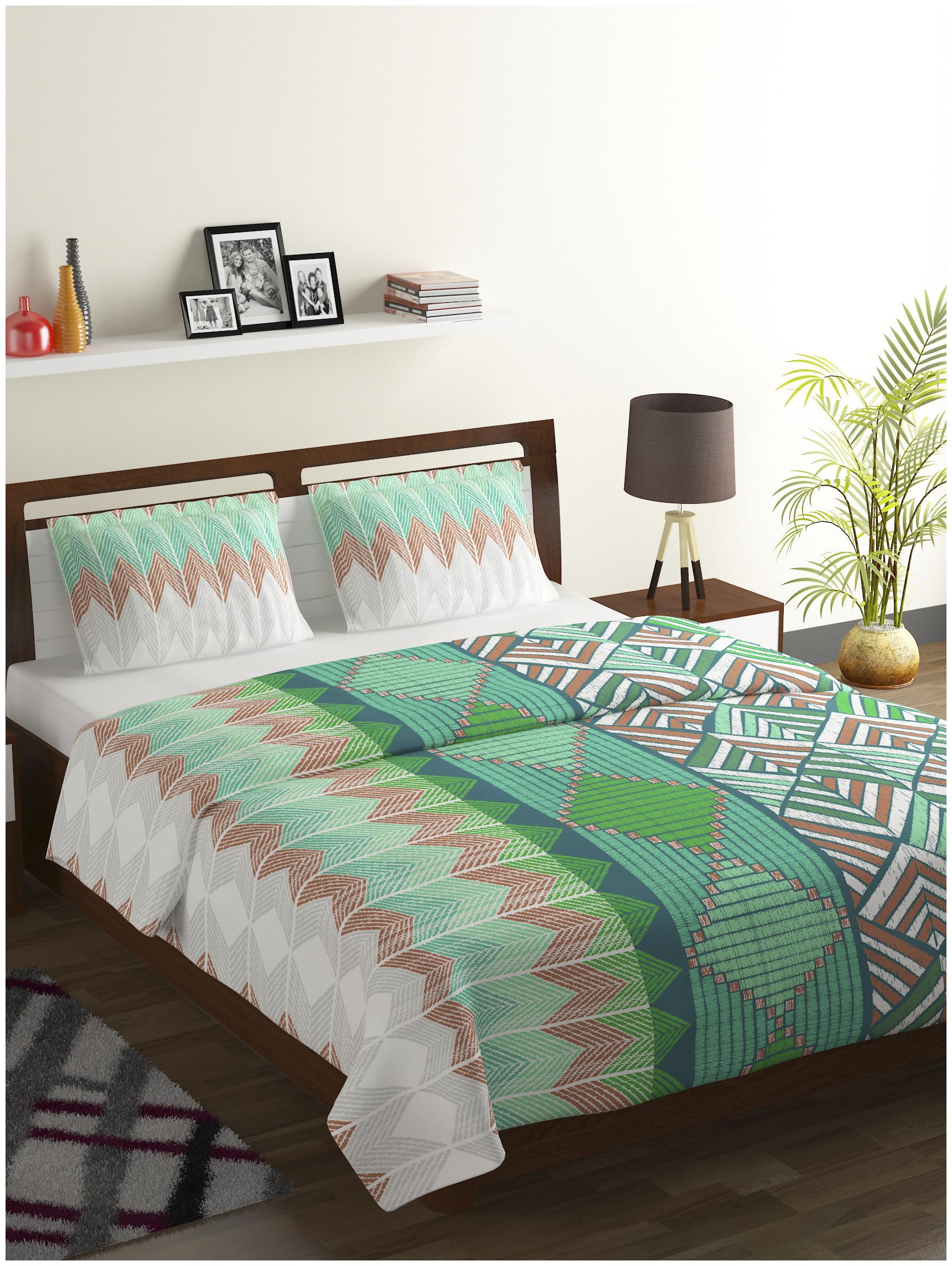 

Bombay Dyeing Cotton Abstract Double Size Bedsheet 104 TC ( 1 Bedsheet With 2 Pillow Covers Green )