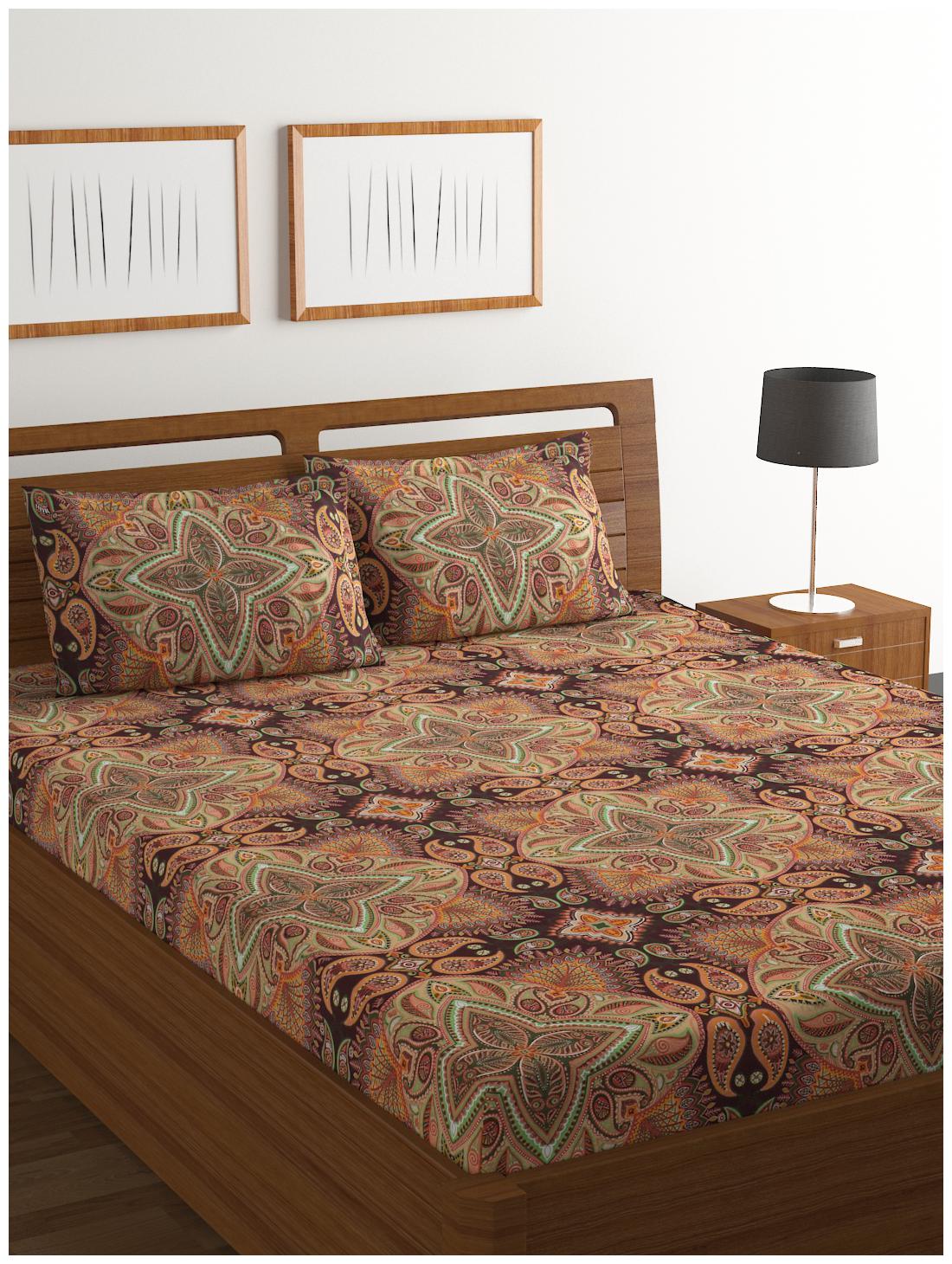 Buy Bombay Dyeing Cotton Abstract Double Size Bedsheet 120 TC ( 1 Bedsheet With 2 Pillow Covers