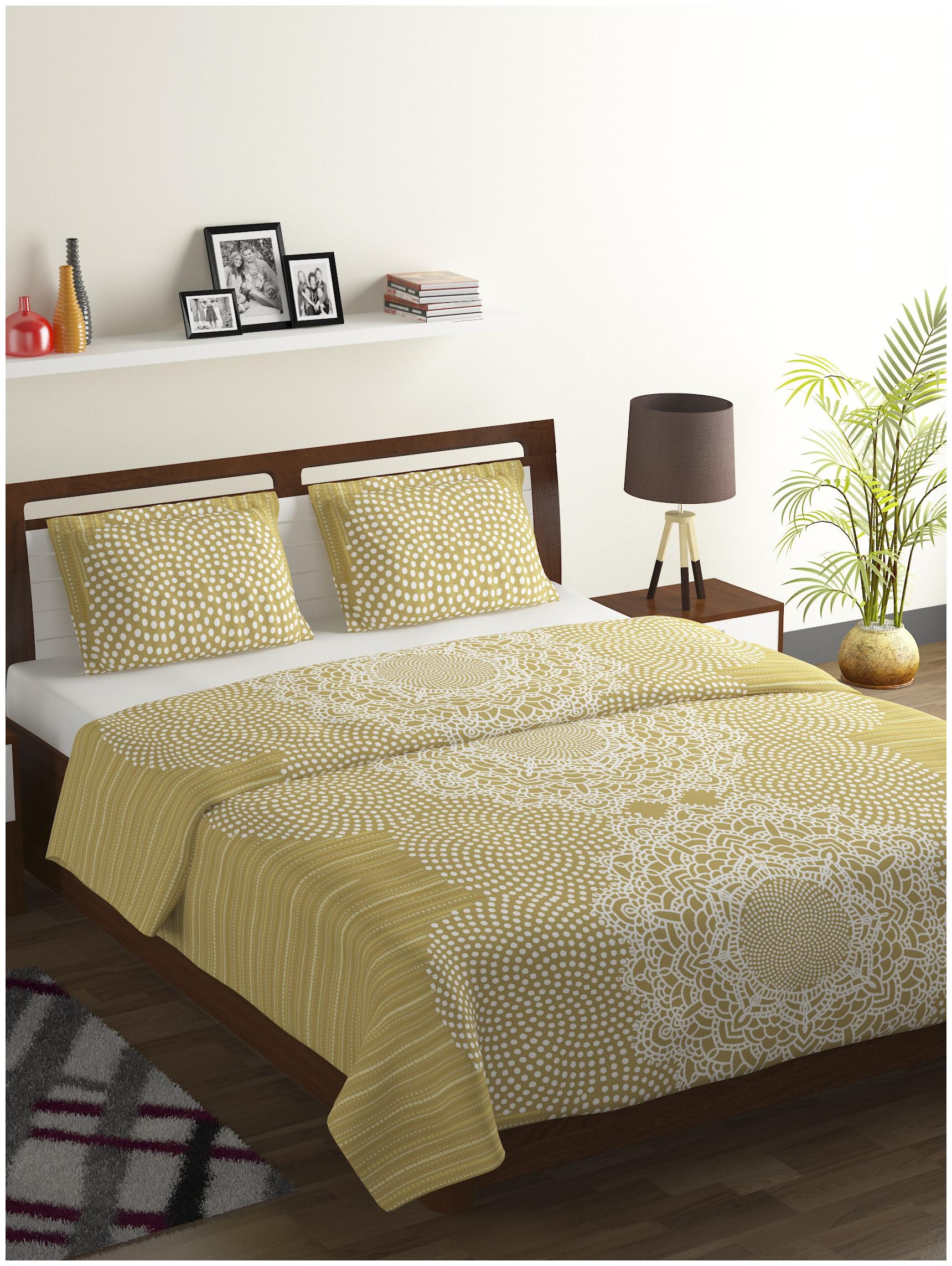 

Bombay Dyeing Cotton Abstract Double Size Bedsheet 104 TC ( 1 Bedsheet With 2 Pillow Covers Brown )