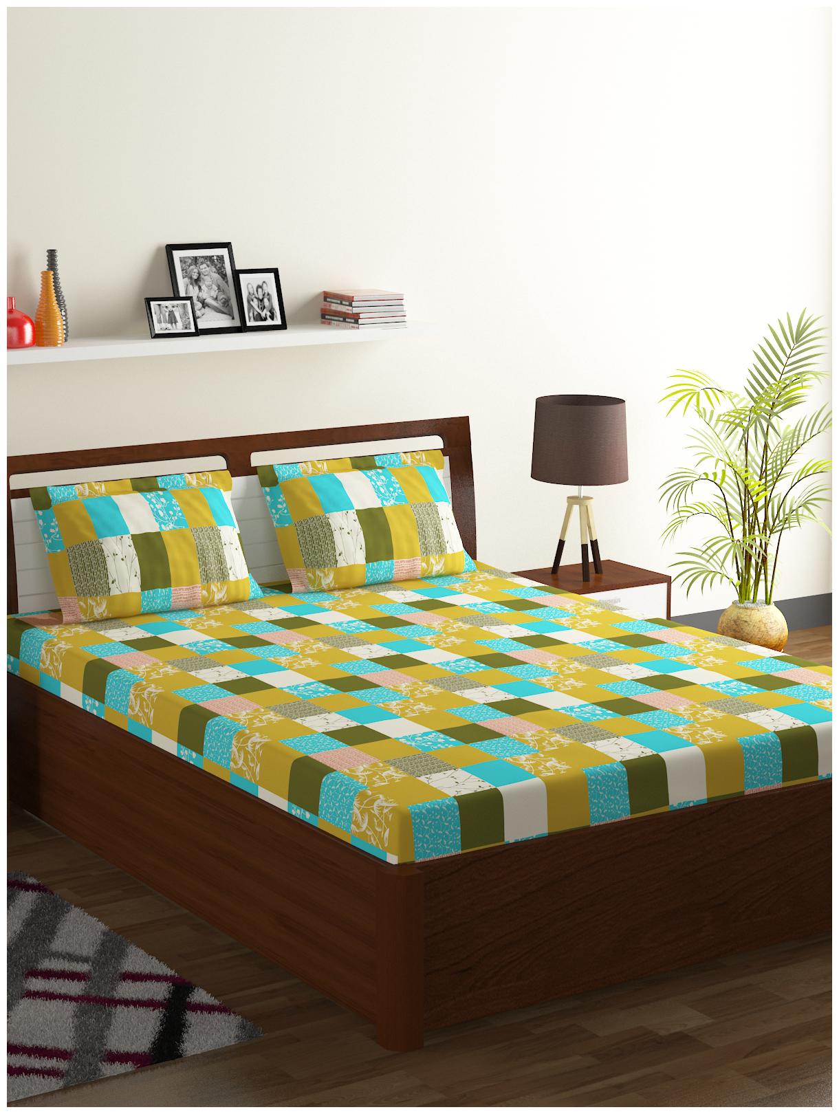 

Bombay Dyeing Cotton Checkered Double Size Bedsheet 104 TC ( 1 Bedsheet With 2 Pillow Covers Green )