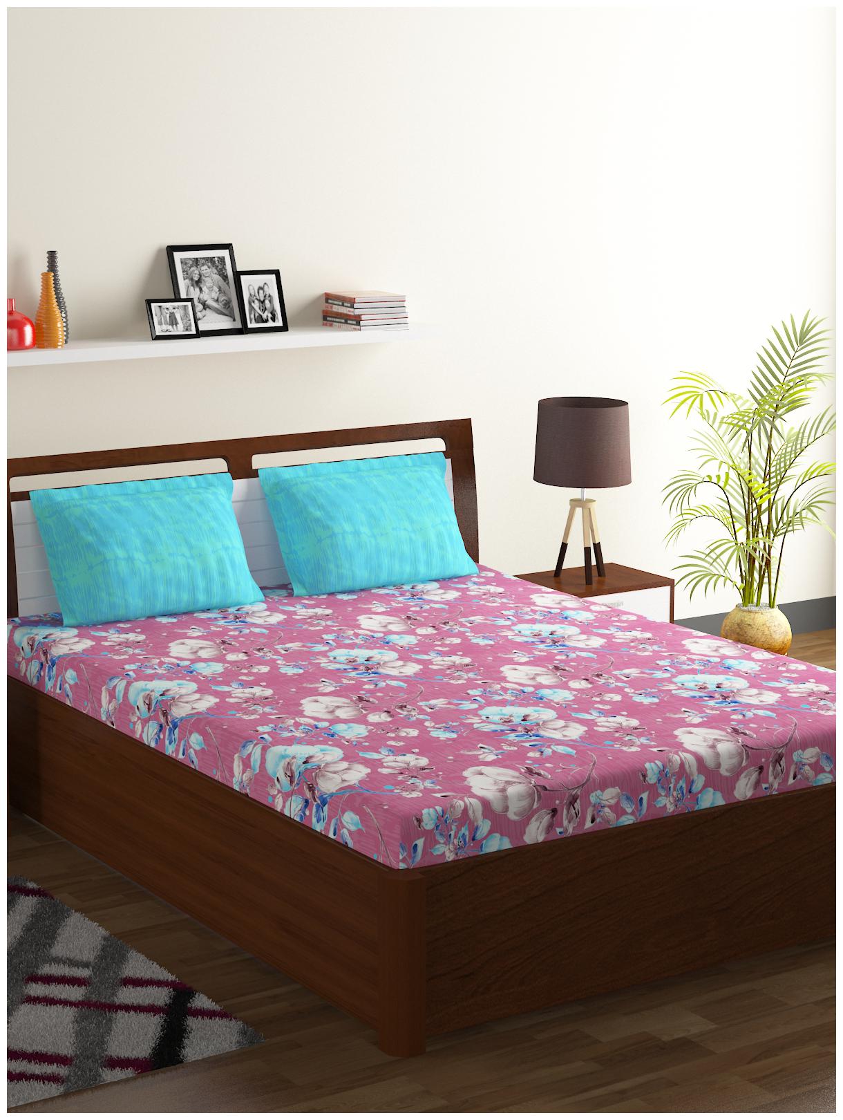 

Bombay Dyeing Cotton Floral Double Size Bedsheet 104 TC ( 1 Bedsheet With 2 Pillow Covers Pink )
