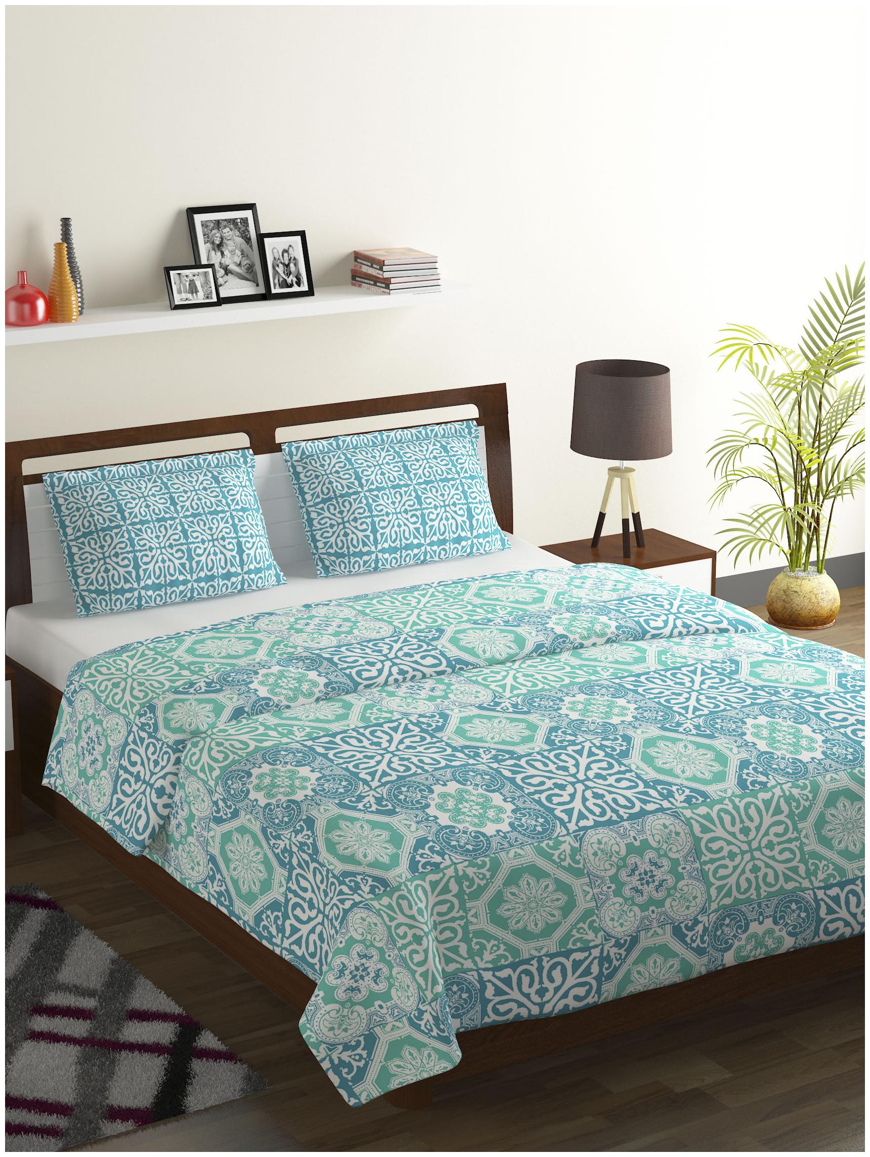

Bombay Dyeing Cotton Abstract Double Size Bedsheet 104 TC ( 1 Bedsheet With 2 Pillow Covers Blue )
