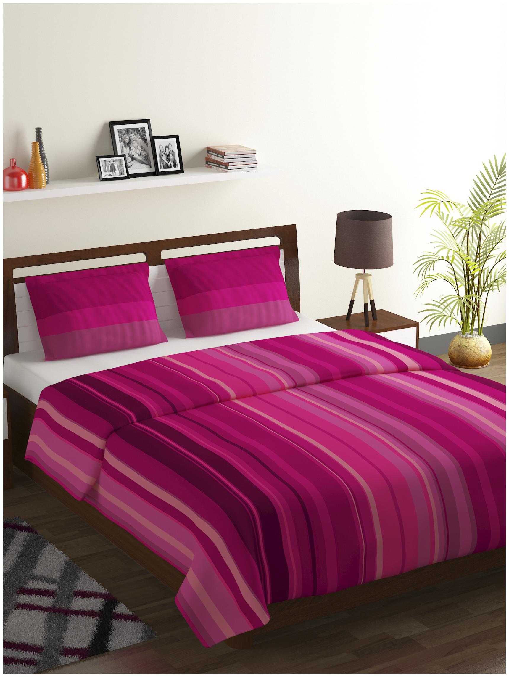 

Bombay Dyeing Cotton Striped Double Size Bedsheet 104 TC ( 1 Bedsheet With 2 Pillow Covers Pink )