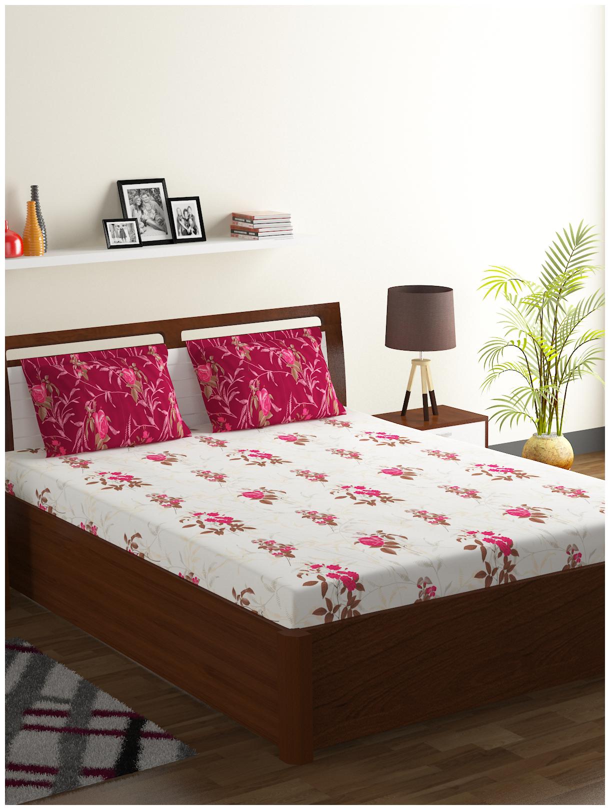 

Bombay Dyeing Cotton Floral Double Size Bedsheet 104 TC ( 1 Bedsheet With 2 Pillow Covers Red )