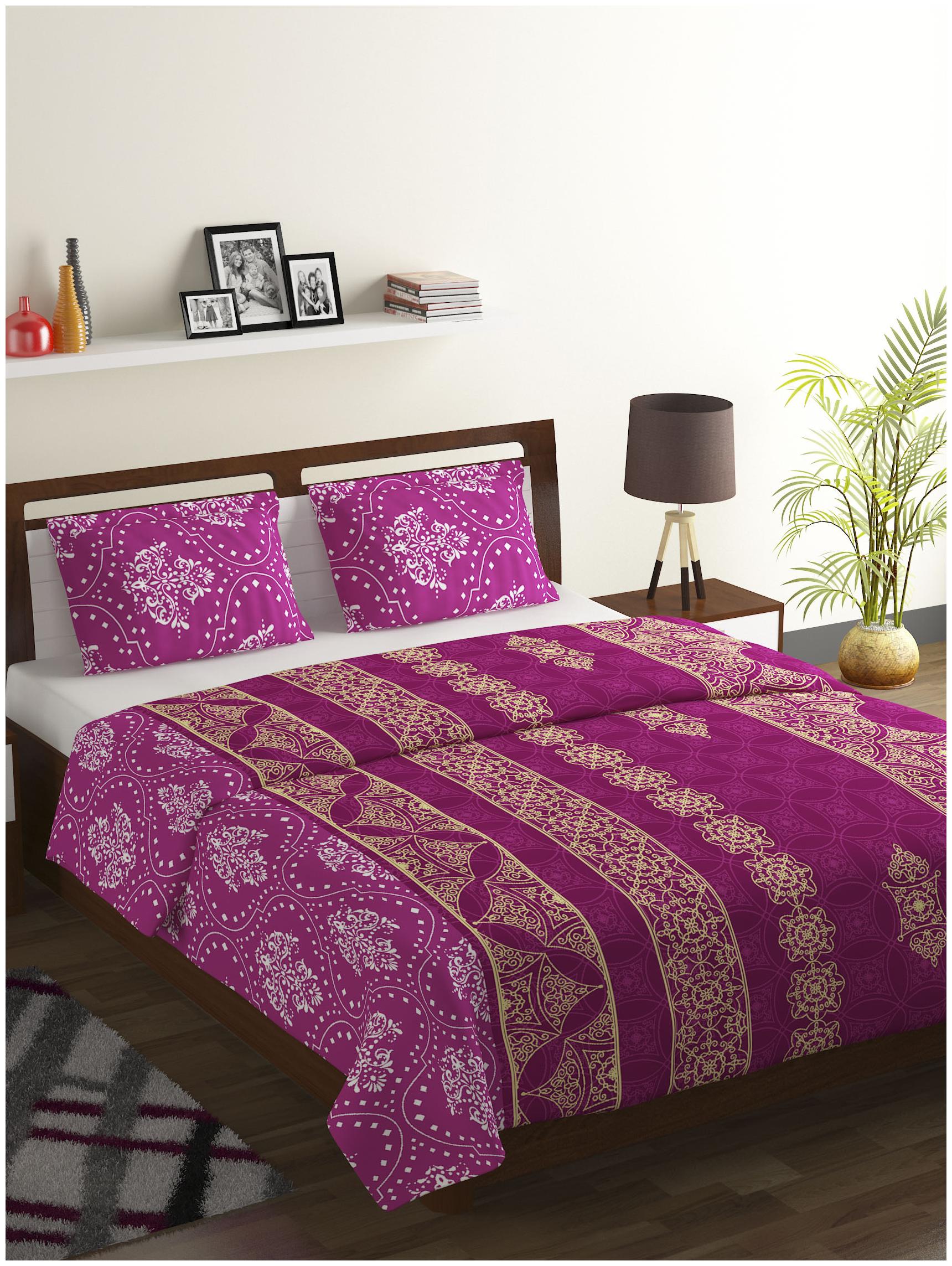 

Bombay Dyeing Cotton Abstract Double Size Bedsheet 104 TC ( 1 Bedsheet With 2 Pillow Covers Pink )