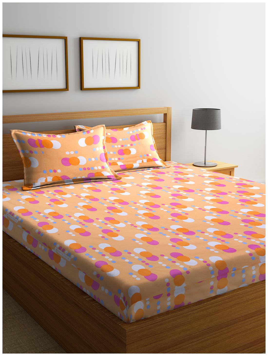 

Bombay Dyeing Cotton Geometric Double Size Bedsheet 104 TC ( 1 Bedsheet With 2 Pillow Covers Orange )