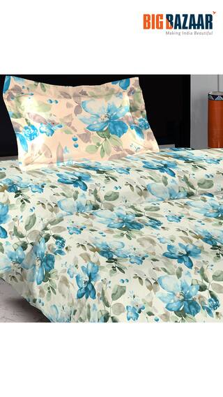 Bombay Dyeing Cotton Floral Single Size Bedsheet 140 TC ( 1 Bedsheet With 1 Pillow Covers , Blue )