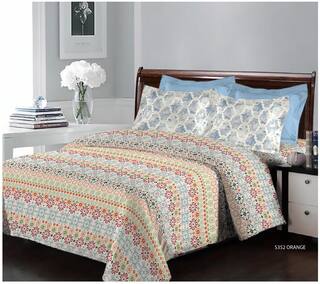 Bombay Dyeing Cotton Printed King Size Bedsheet 124 TC ( 1 Bedsheet With 2 Pillow Covers , Multi )