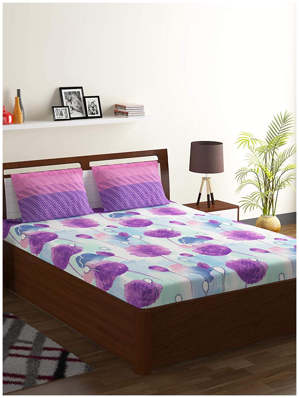 

Bombay Dyeing Cotton Floral Double Size Bedsheet 104 TC ( 1 Bedsheet With 2 Pillow Covers Purple )