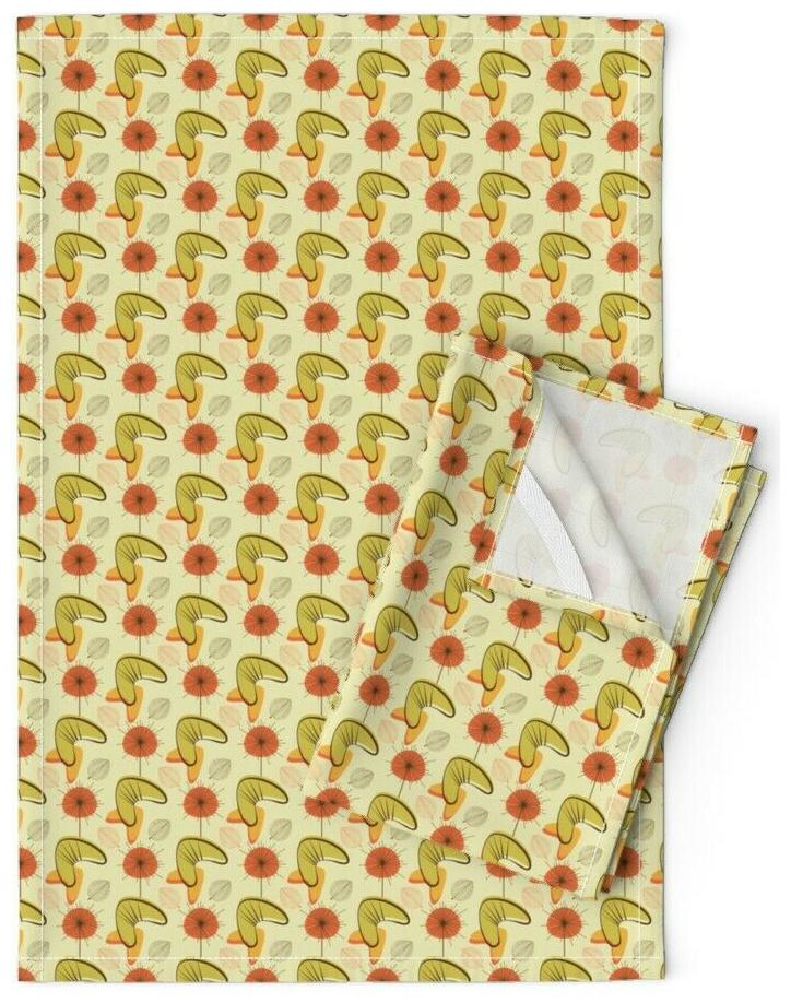 

Boomerang Vintage Fall Mid Century Linen Cotton Tea Towels by Roostery Set of 2