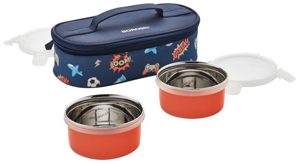 

Borosil Blazeblue Lunch Box Set Of 2 With Stainless Steel Orange Color Containers