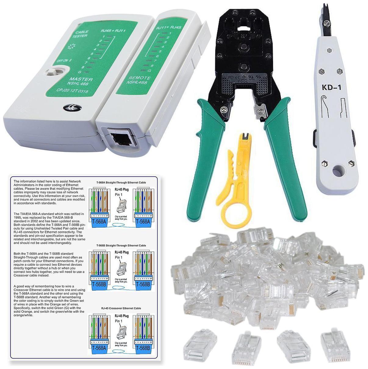 

BORYS Rj45 Rj11 Crimping Tool KD-1 Professional Punch Down Tool Network Lan Cable Tester Ethernet Color Coding 20 pcs RJ45 Connectors Combo Set