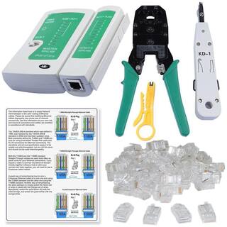 BORYS Rj45 Rj11 Crimping Tool;KD-1 Professional Punch Down Tool;Network Lan Cable Tester;Ethernet Color Coding & 20 pcs RJ45 Connectors Combo Set