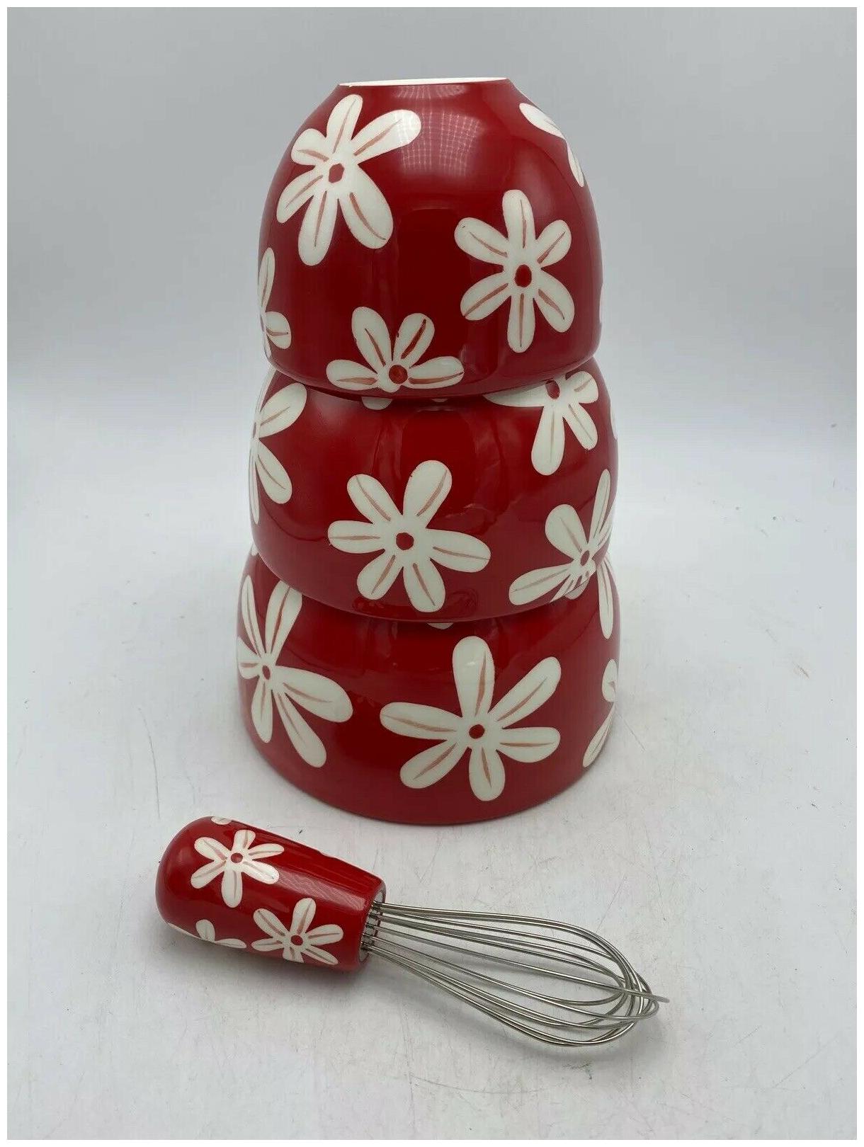 

Boston Warehouse Trading Corp Prep Bowls set of 3 2005 Mod Flowers Red