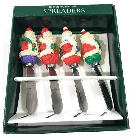 

Boston Warehouse JOLLY SANTA Stainless Knife Spreaders NEW 1995 Set Of 4