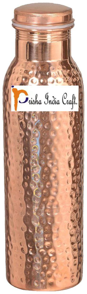 Prisha India Craft Copper Water Bottle Set of 1 ( Brown , 600 ml )