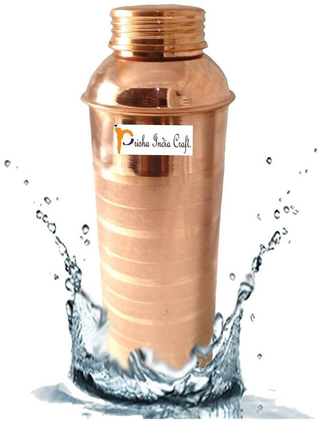 Prisha India Craft Copper Water Bottle Set of 1 ( Brown , 750 ml )