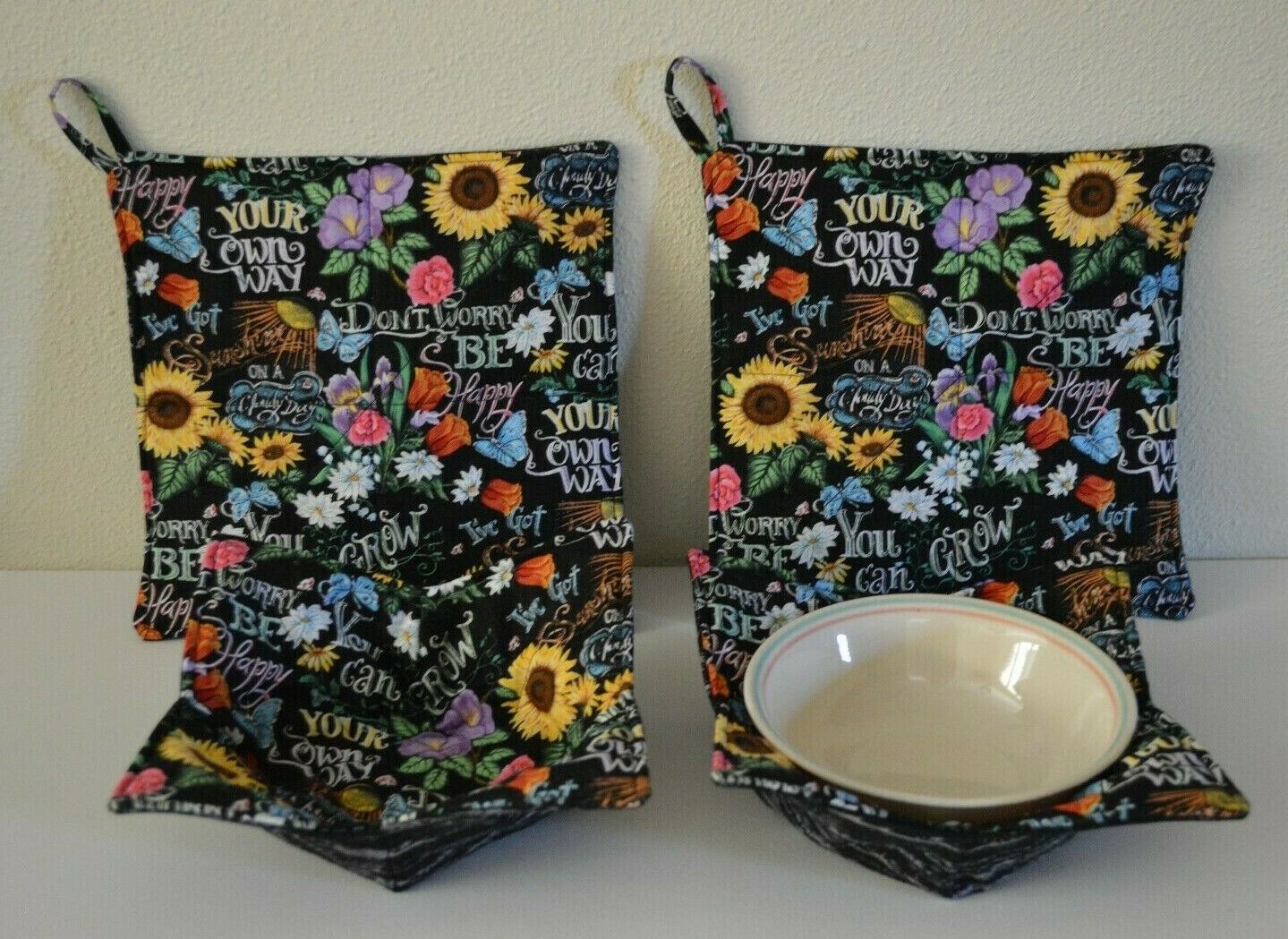 

Bowl Cozies 2 Potholders 2 New handmade hot pad pot holder flowers butterflies