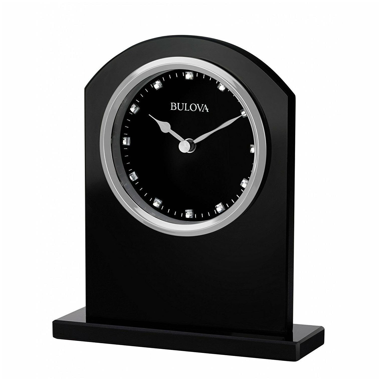 

BRAND NEW Bulova Ebony Glass Case Silver Bezel Clock B5010