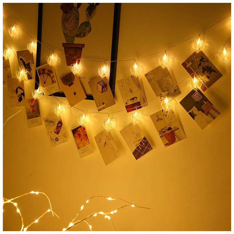 

Brand World 5 meter - 16 Heart Photo Clip String Light for Home Decoration Bed Room Decor Birthday Party Diwali Christmas - Warm White