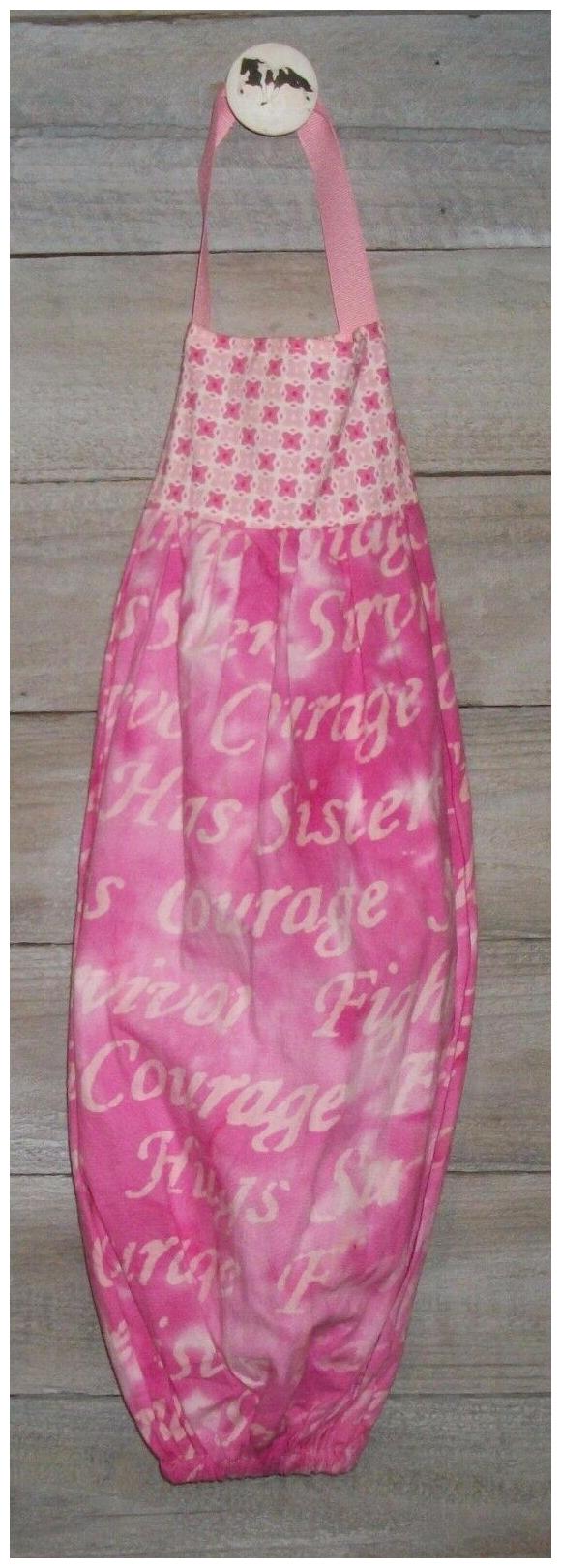 

Breast Cancer Awareness Words Batik Plastic Grocery Bag Rag Sock Holder Handmade