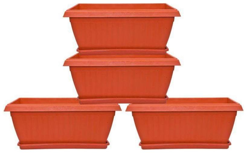 

Brecken Paul Pure Premium Quality 17 5 inch Rectangular Flower Plant Set of 4 with 4 Plastic Trays