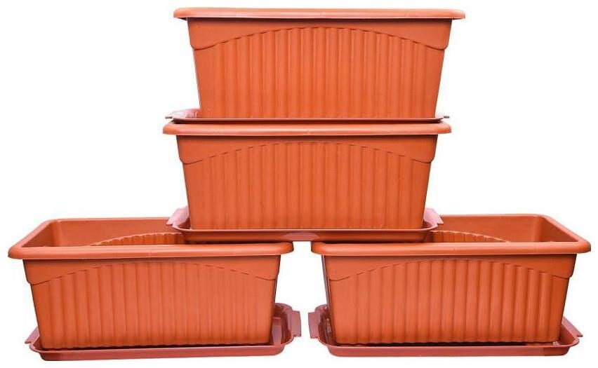 

Brecken Paul Pure Premium Quality 13 inch Rectangular Flower Planter Plant Container Set Pack of 4 with 4 bottom tray