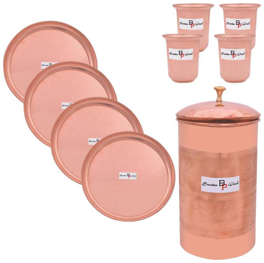 

Brecken Paul copper dinner set pack of 9 (1 jug 4 water glass 4 plates)