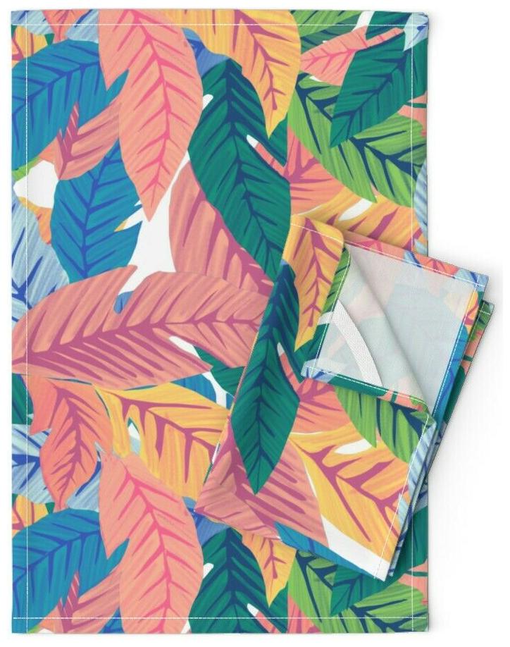 

Bright Pastel Palms Tropical Summer Linen Cotton Tea Towels by Roostery Set of 2