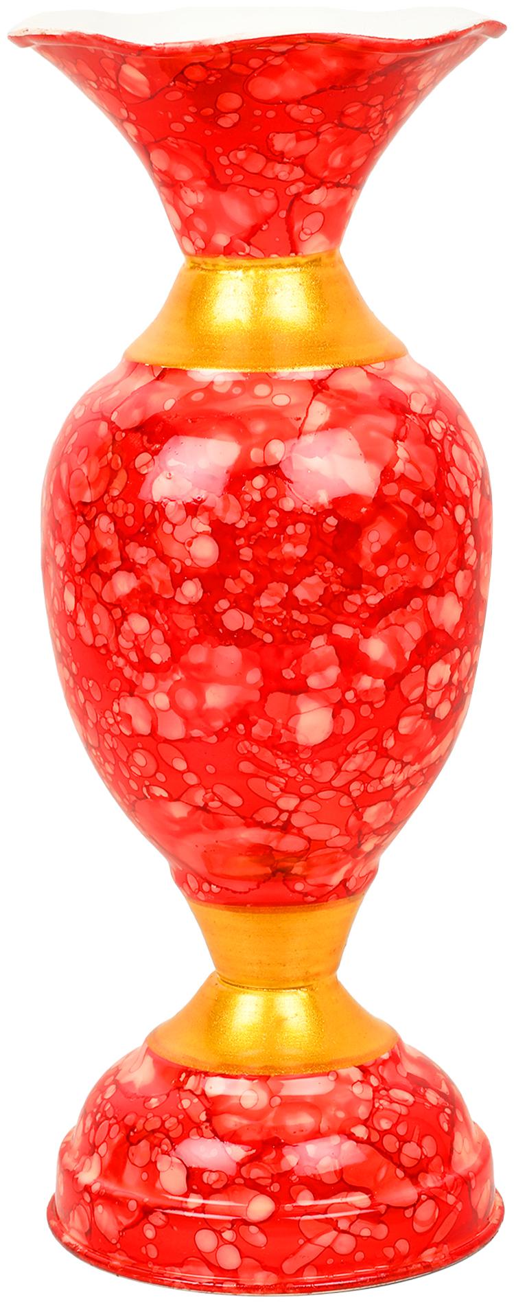 

BS AMOR Metal Marble Look Vase with Texture (Red Flower Pot 8 inch)