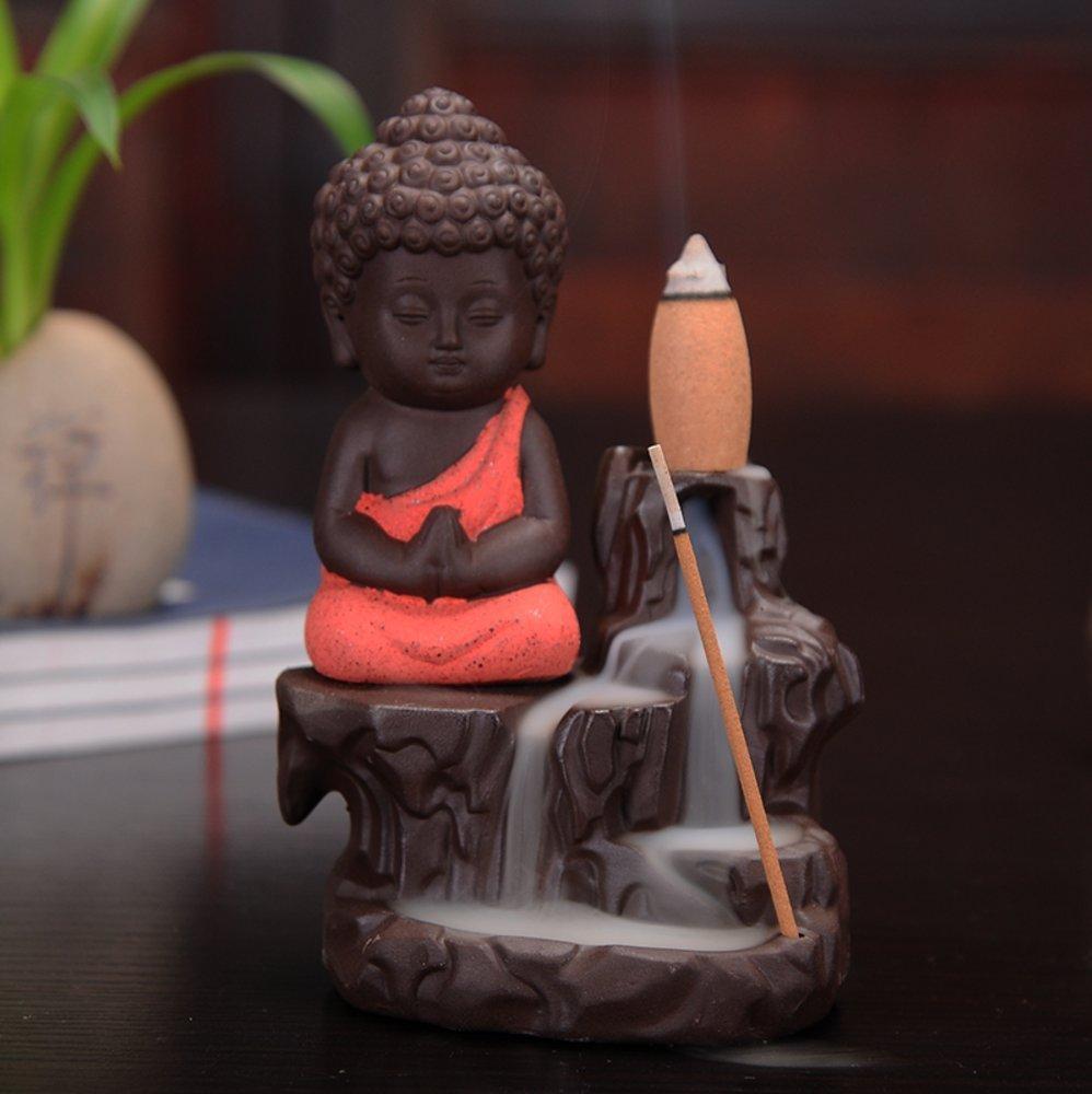 Buddha with 10 free Smoke Back flow Scented Cone & Incense Holder Set -Xclusive Plus (Assorted Colors)